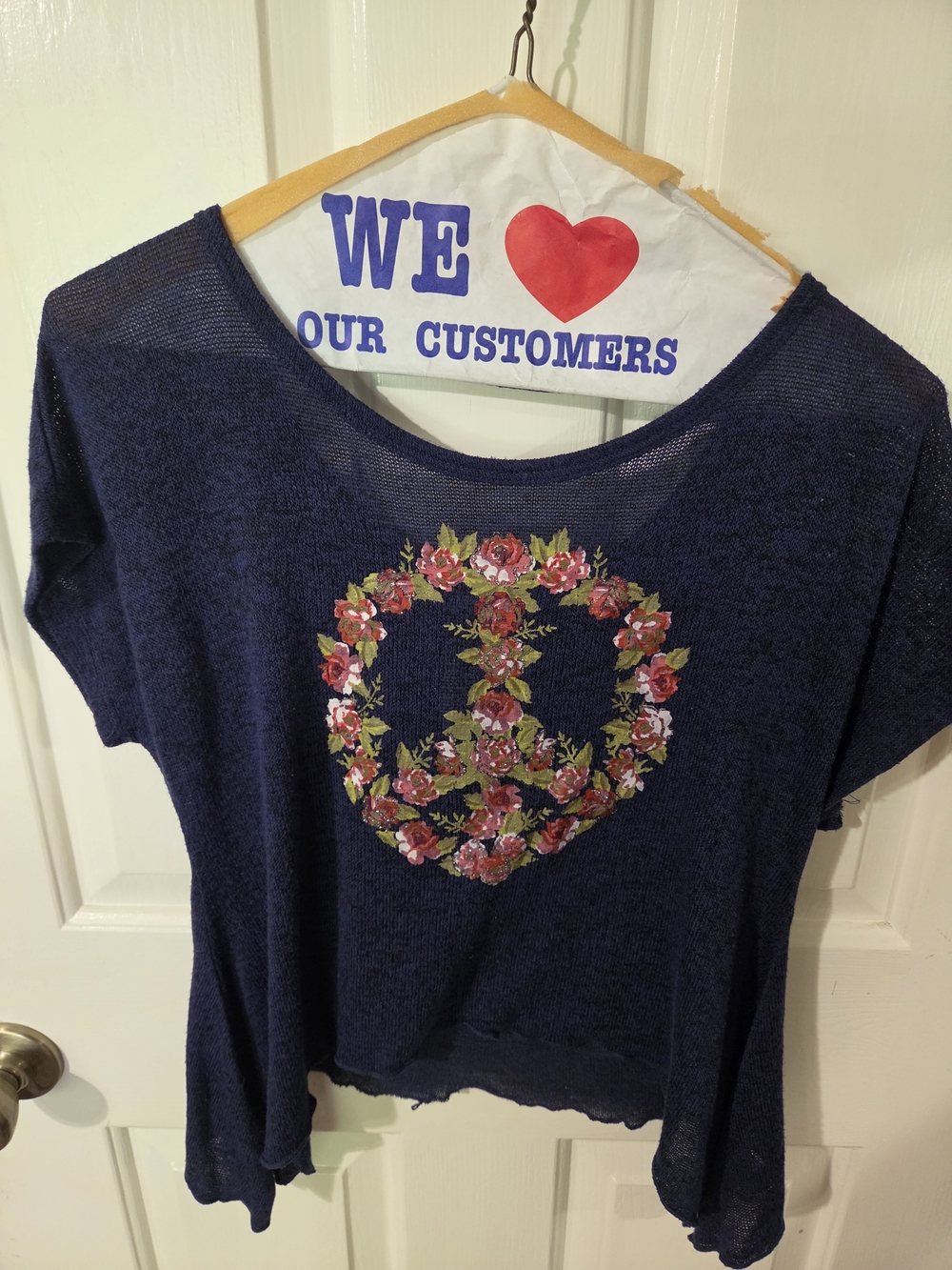 Floral Peace Sign Navy Women's Knit Top